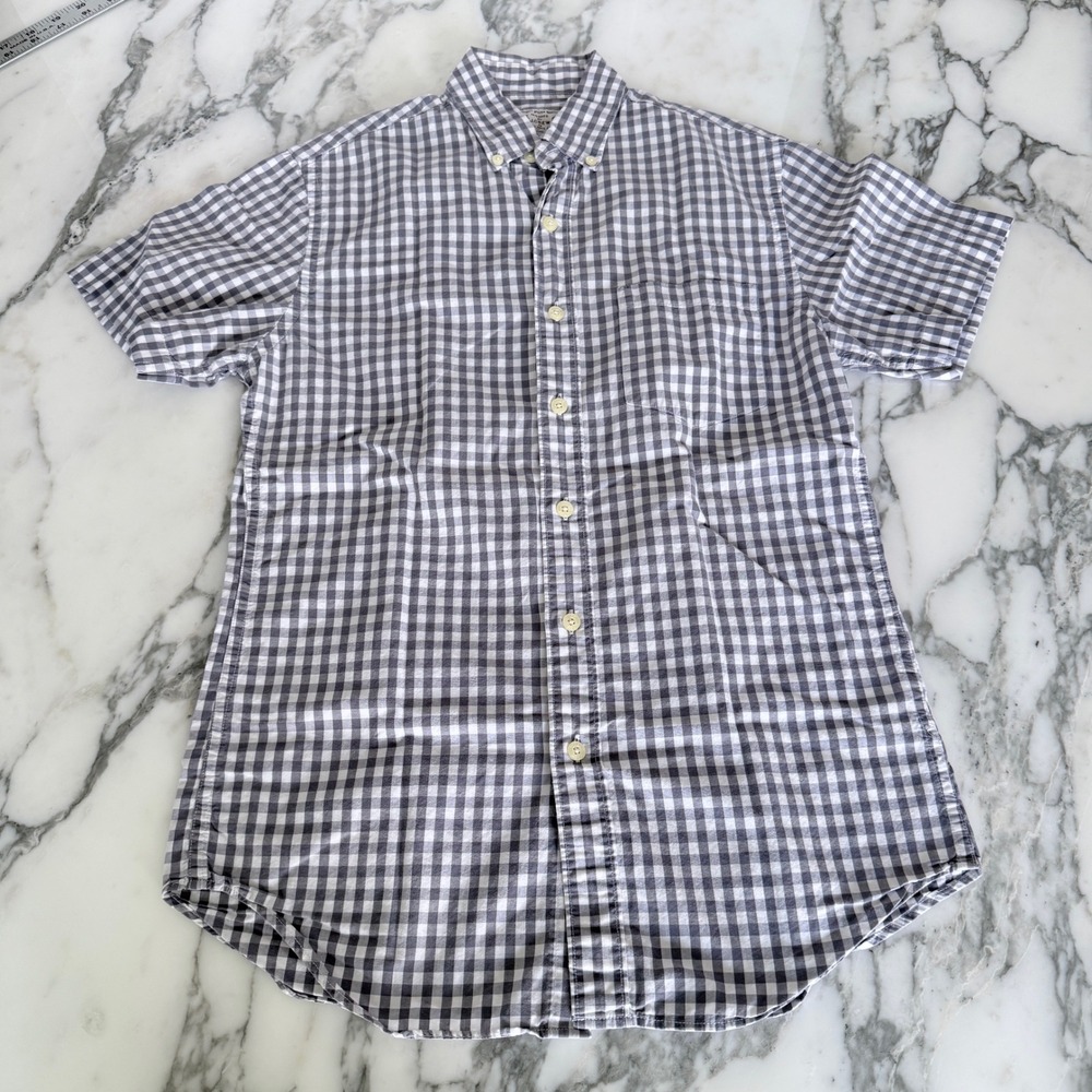 J.Crew Mens XS Grey Gingham Short Sleeve Button Down Cotton Shirt Size XS